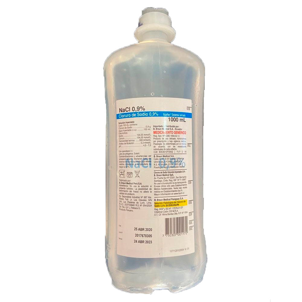 Suero fisiológico 0,9% (cloruro de sodio) 1000ml