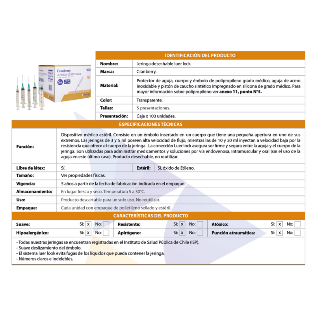 5cc disposable luer lock syringe 21 x 1 1/2 C/A UNIT