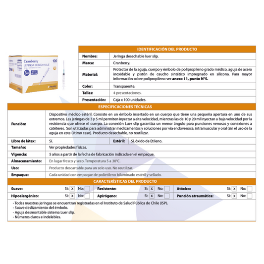 Disposable 5cc syringe luer slip 21 x 1 1/2 C/A UNIT